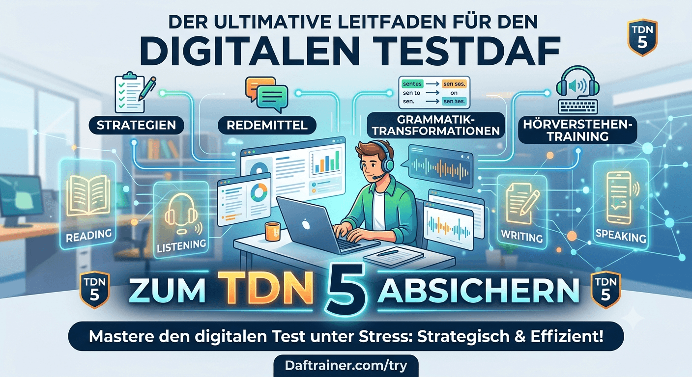 The Ultimate Guide to the Digital TestDaF: Strategies, Key Expressions, Grammar Transformations, and Listening Comprehension Training for TDN 5